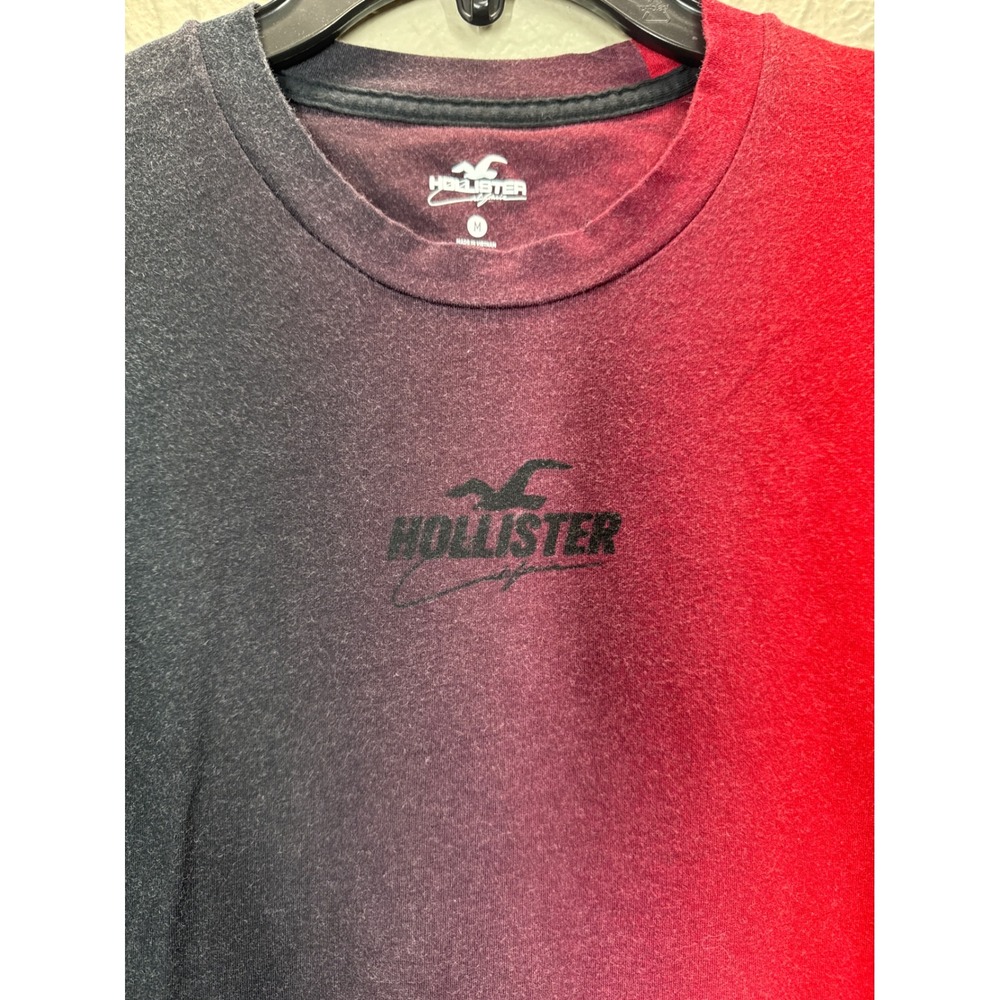 Hollister Mens Ombre Dip Dye T Shirt Black Red Graphic Logo Tee Medium